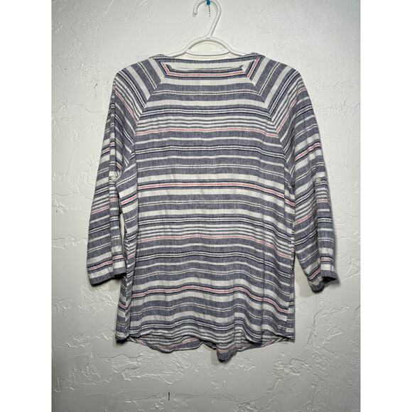 Christopher & Banks striped button down linen shirt womens medium coastal beachy - Picture 4 of 6